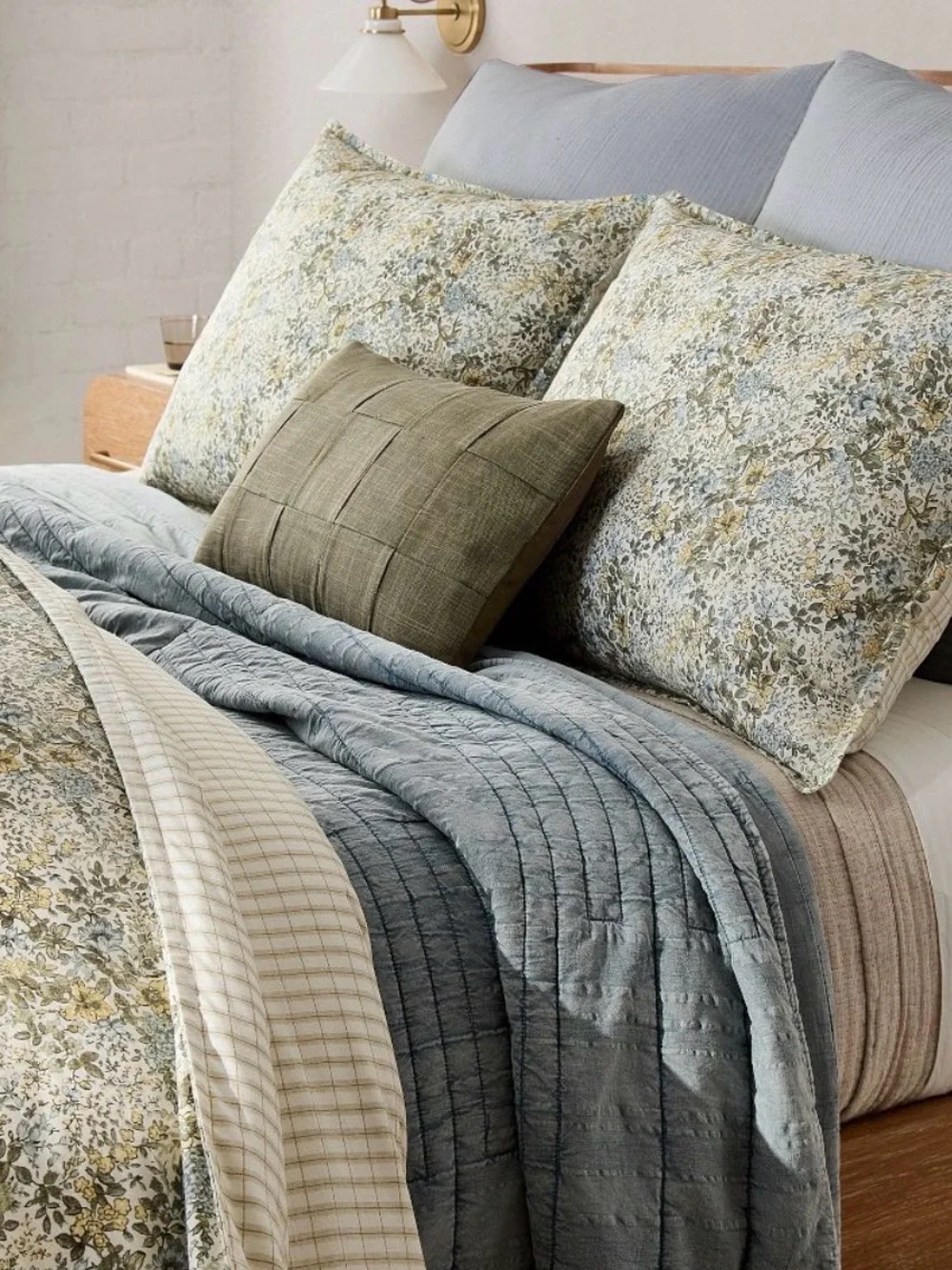 West Elm Sage Green Washed Basketweave Decorative Pillow-COVER ONLY